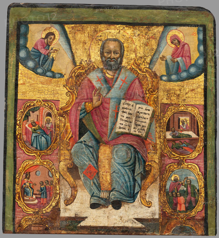 St. Nicholas entrhoned, 1751-1800. The saint surrounded by vignettes depicting scenes from his life.