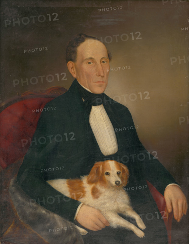Portrait of a seated man with a dog, 1853.