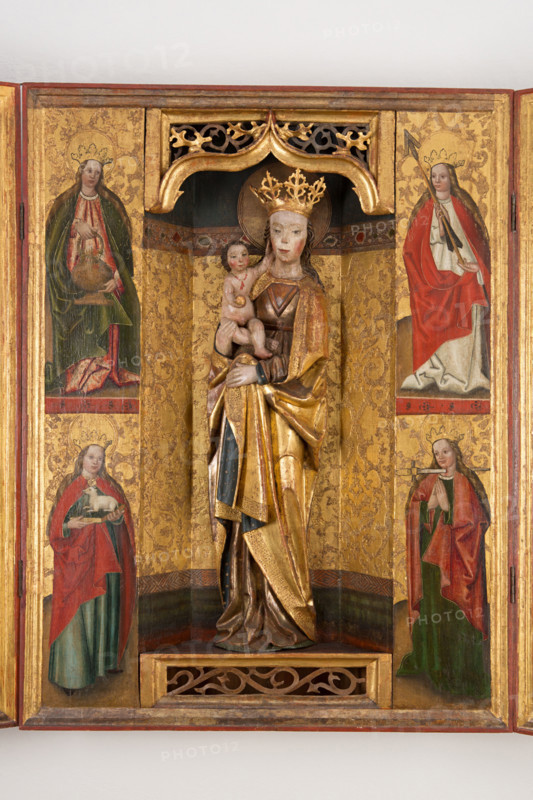 Altar Cabinet with Painted Division: St. Dorothy, St. Agnes, St. Ursula, St. Lucia, 1510-1520.