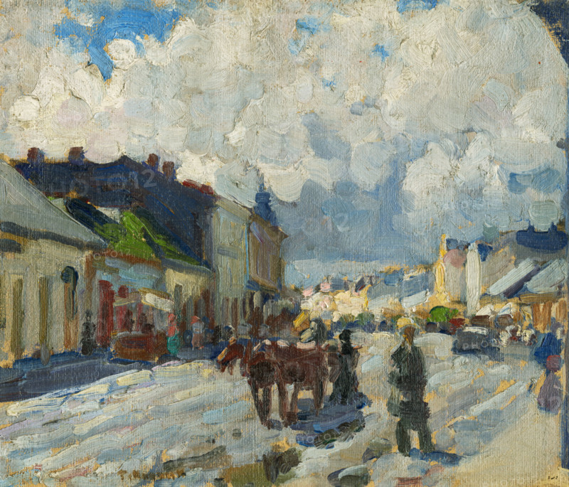 The main street in Michalovce, c1930. Town in Slovakia.