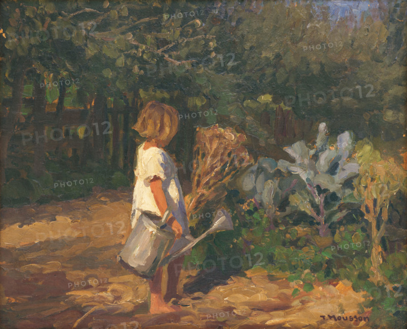 Little girl with a watering can, 1918.
