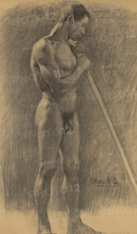 Study of a standing man with a stick, 1910-1920.