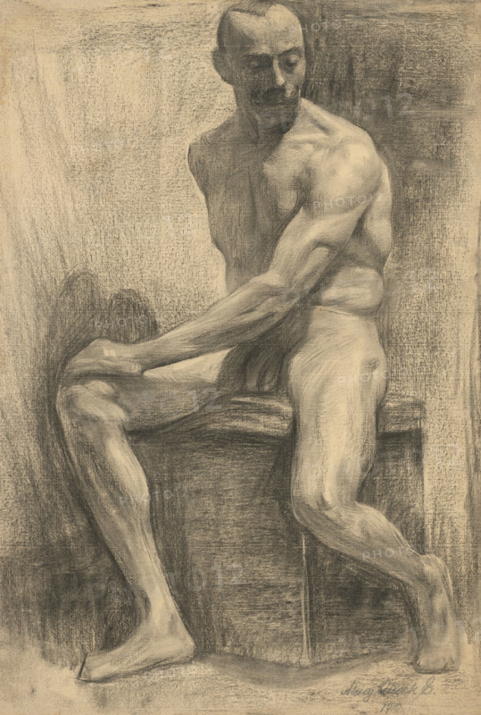 Study of a seated male nude, 1910.