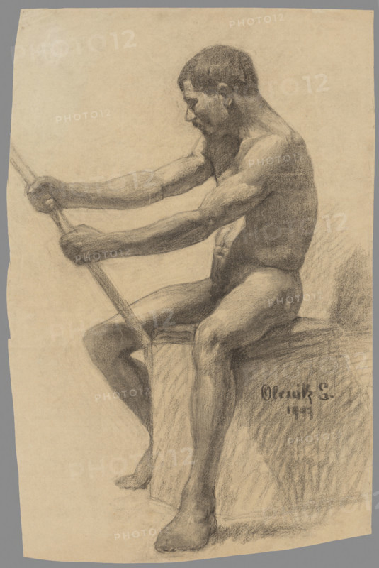 Study of a seated man with a stick, 1907.
