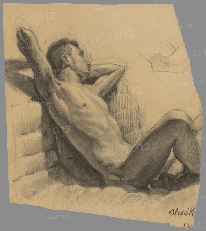 Study of a seated man leaning against a wall, 1911.