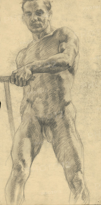 Study of a man holding a stick in his hand, 1910-1920.