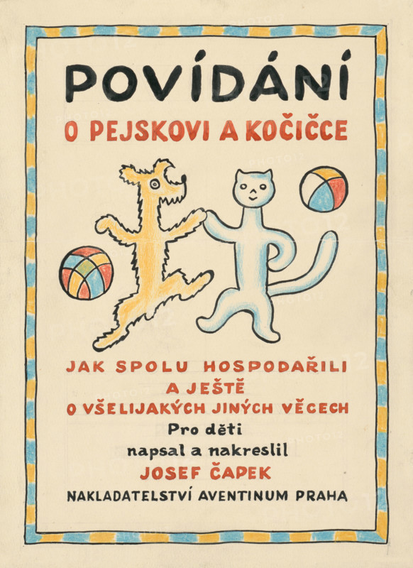 A story about a dog and a cat - cover, around 1928. Additional Info: Illustrations for the book - Jolana Cirbusova. Silent battles: fairy tales. Trnava: Society of St. Vojtecha, 1932.