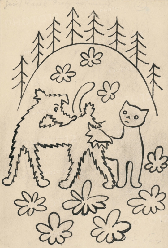 26. A story about a dog and a cat, around 1928. Additional Info: Illustrations for the book - Josef capek. Talking about a dog and a cat: how they farmed together and about all kinds of other things. [Prague] : Dr. O. storch-Marien, 1929.