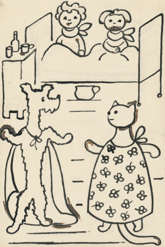29. A story about a dog and a cat, around 1928. Additional Info: Illustrations for the book - Josef capek. Talking about a dog and a cat: how they farmed together and about all kinds of other things. [Prague] : Dr. O. storch-Marien, 1929.