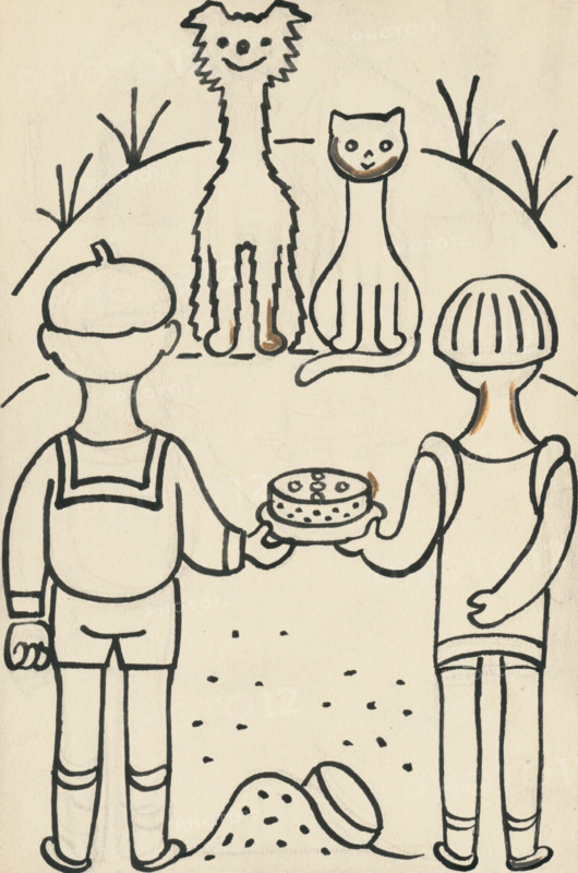 32. Talking about a dog and a cat, around 1928. Additional Info: Illustrations for the book - Josef capek. Talking about a dog and a cat: how they farmed together and about all kinds of other things. [Prague] : Dr. O. storch-Marien, 1929.
