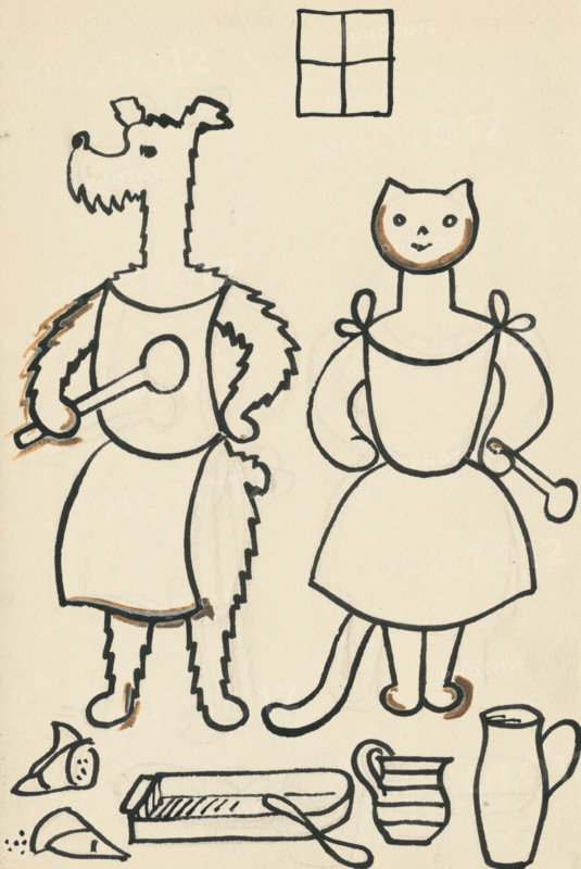33. Talking about a dog and a cat, around 1928. Additional Info: Illustrations for the book - Josef capek. Talking about a dog and a cat: how they farmed together and about all kinds of other things. [Prague] : Dr. O. storch-Marien, 1929.