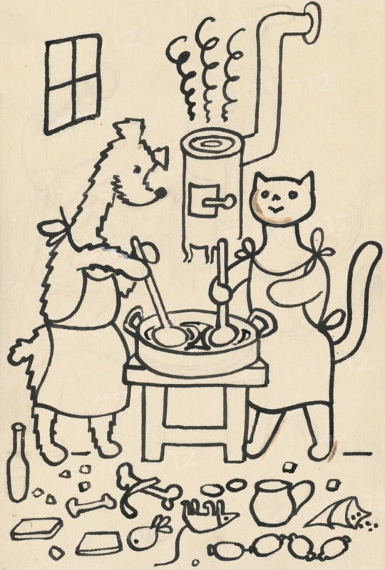 11. The Tale of the Dog and the Cat, around 1928. Additional Info: Illustrations for the book - Josef capek. Talking about a dog and a cat: how they farmed together and about all kinds of other things. [Prague] : Dr. O. storch-Marien, 1929.