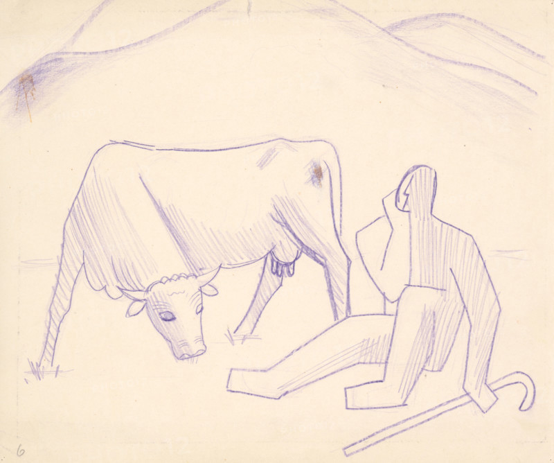 Herdsman with a cow, 1936.