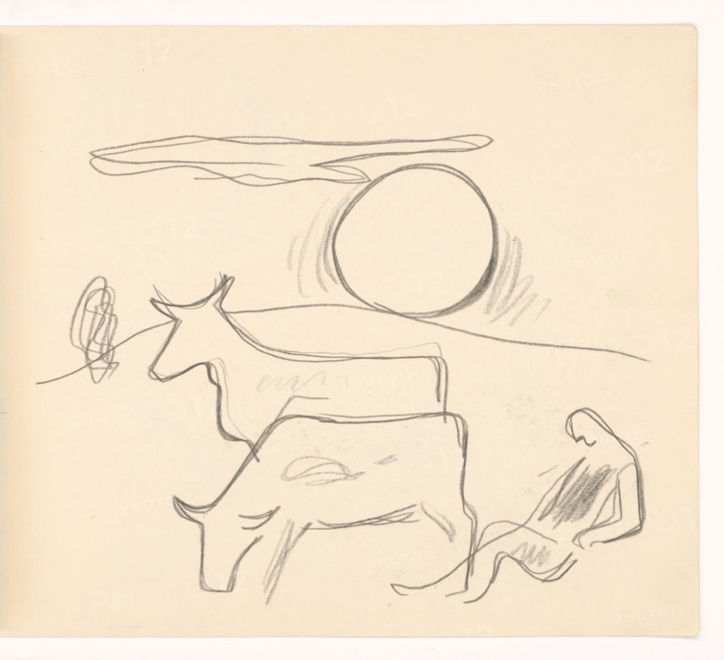 Herdsman with cows, 1937.