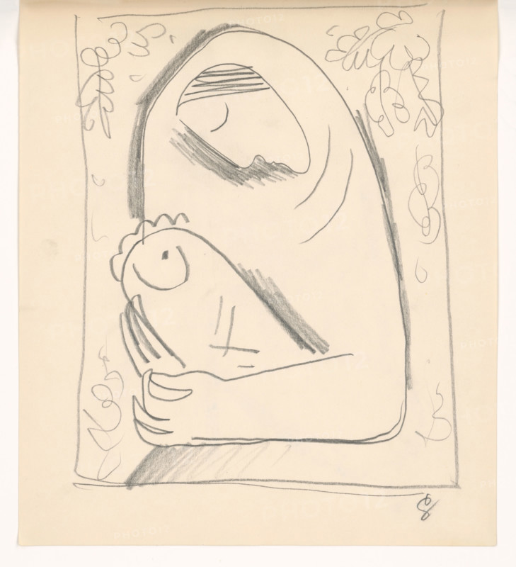 Sketch of a mother with a child in swaddlingt, 1938.