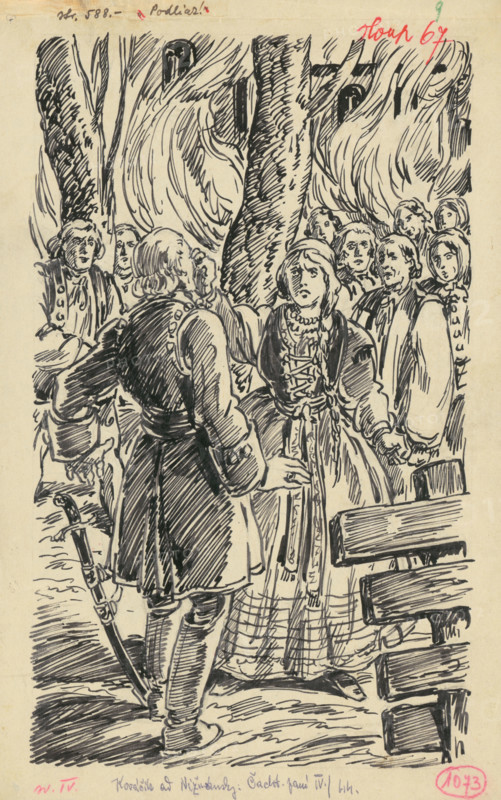 9.- Fire, 1936. Additional Info: Illustration for the book cachticka pani by J.Niznansky, published by L.Mazac, Prague 1936 - 10 illus.