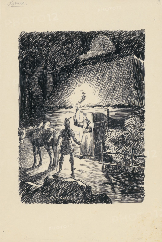 Night, 1928. Additional Info: Illustration for the novel by F.Urbanek Kysuc, Society of St. Adalbert, Trnava, 1928 - 8 illus.