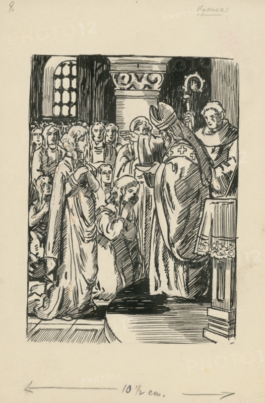 In the Church, 1928. Additional Info: Illustration to a novel by F.Urbanek Kysuc, Society of St. Adalbert, Trnava 1928 - 8 illus.