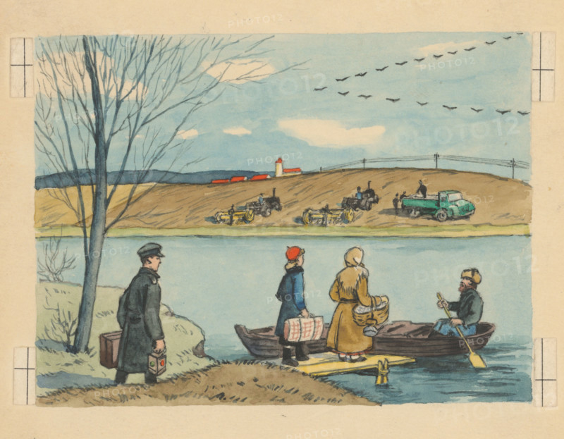 Across the river, 1928. Additional Info: Illustration for children's magazine Druzba, Bratislava 1950-53, p.8, p.13.