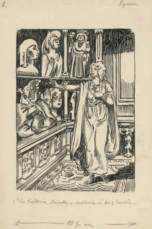 These Gods, Elves and Grandfathers are Just Stone, 1928. Additional Info: Illustration for the novel by F.Urbanek Kysuc, Society of St. Adalbert, Trnava, 1928 - 8 illus.