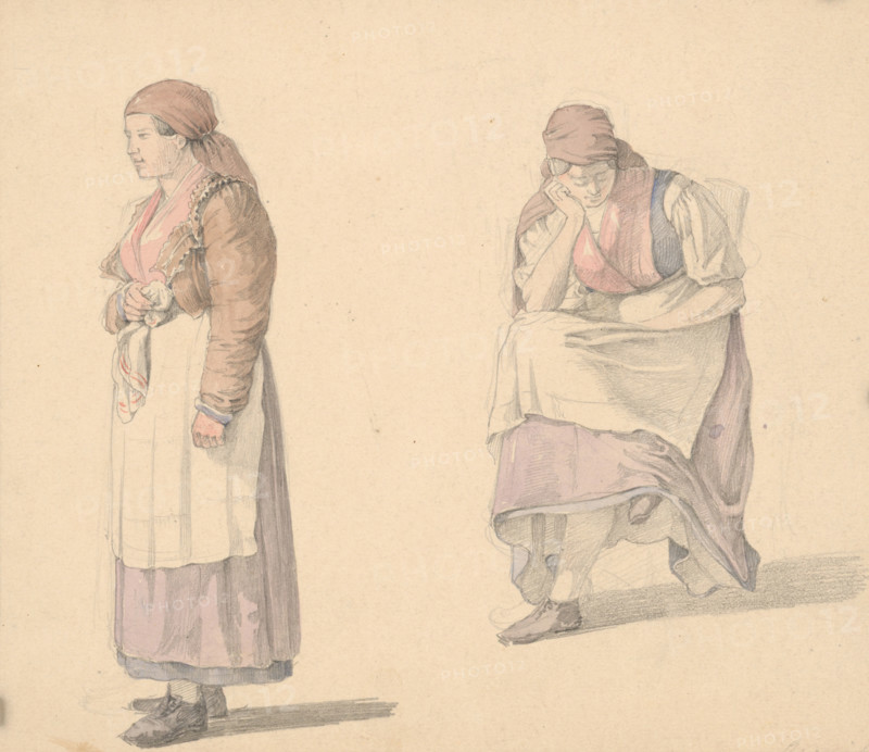 Study of a standing and seated woman, 1839-1845.