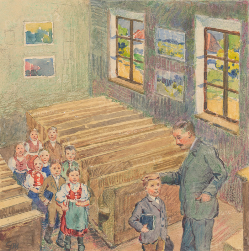 1.- The Teacher with the Children in the Classroom, 1932. Additional Info: Illustrations for the book - August Horislav skultéty. Speeches. Bratislava : Viktor Sekey, [1932].