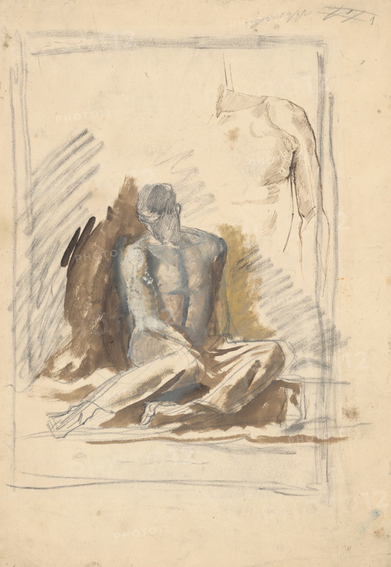Study of a seated male figure, 1880-1890.