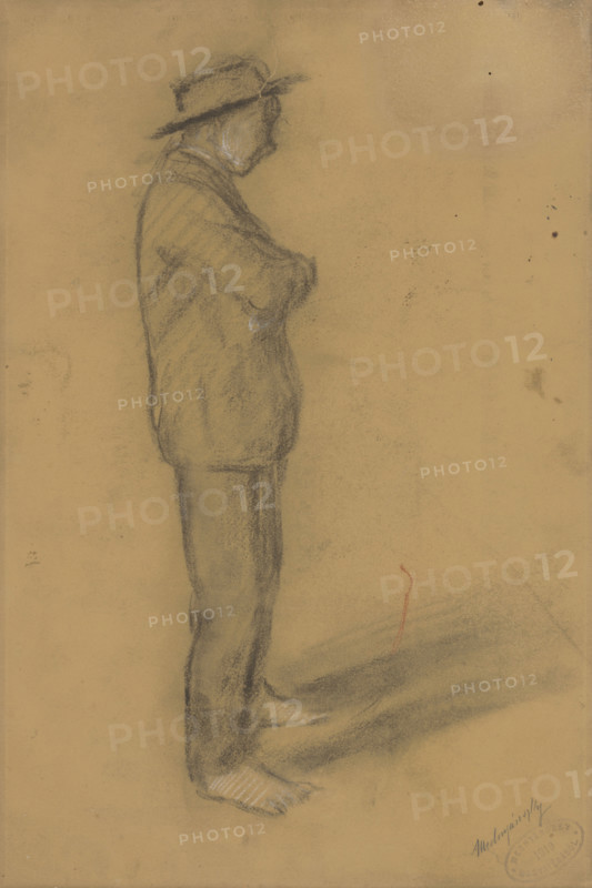 Study of a standing man in a hat, around 1900.
