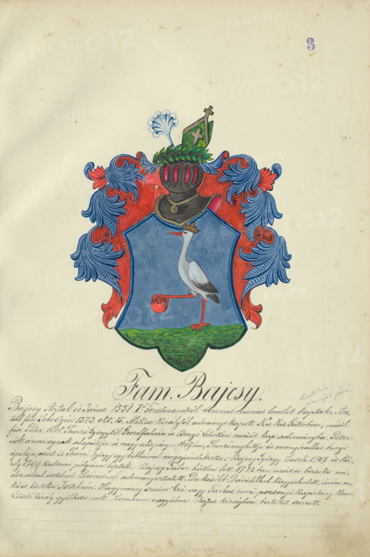 Coat of arms of the Bajcsy family, 1904.   Additional Info: Adolf Medzihradsky's manuscript album arvamegyei nemesi csaladok cimerei 1755-1842 (Coats of arms of the gentry families of Orava County)