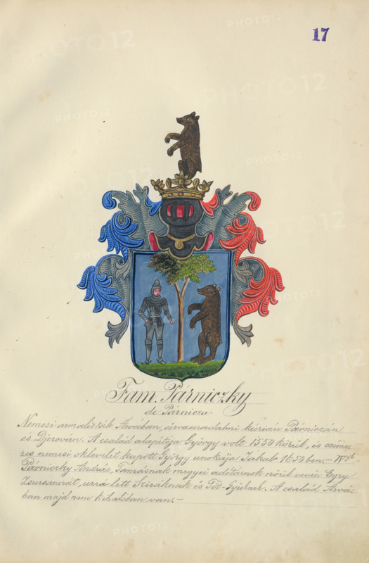 Coat of arms of the Parnicka family, 1904.   Additional Info: Adolf Medzihradsky's manuscript album arvamegyei nemesi csaladok cimerei 1755-1842 (Coats of arms of the gentry families of Orava County)