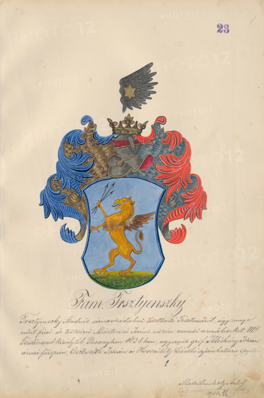 Coat of arms of the Trstenska family, 1904.   Additional Info: Adolf Medzihradsky's manuscript album arvamegyei nemesi csaladok cimerei 1755-1842 (Coats of arms of the gentry families of Orava County)