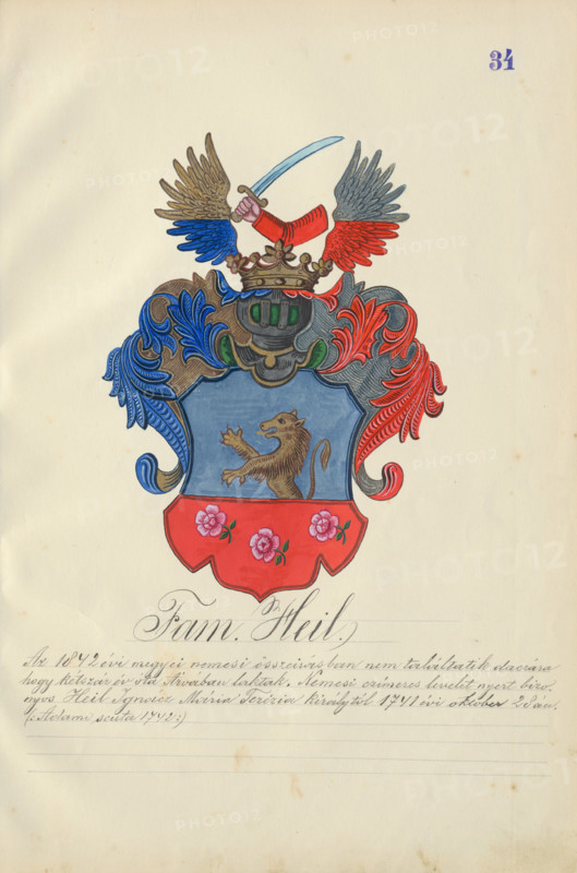 Coat of arms of the Heil family, 1904-1910.   Additional Info: Adolf Medzihradsky's manuscript album arvamegyei nemesi csaladok cimerei 1755-1842 (Coats of arms of the gentry families of Orava County)