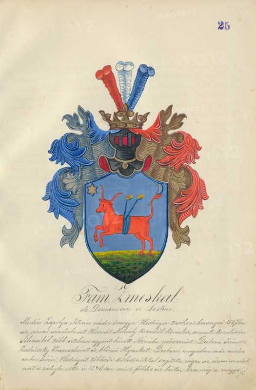 Coat of arms of the Zmeskalova family, 1904.   Additional Info: Adolf Medzihradsky's manuscript album arvamegyei nemesi csaladok cimerei 1755-1842 (Coats of arms of the gentry families of Orava County)