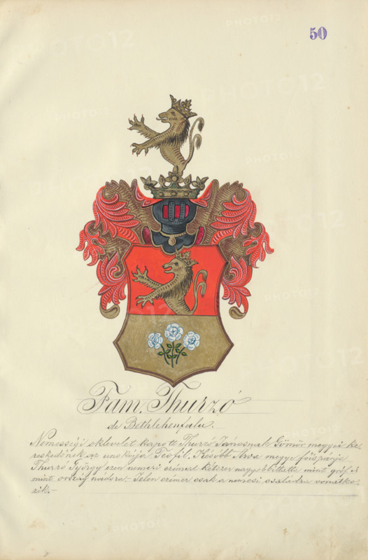 Coat of arms of the Thurz family, 1904-1910.   Additional Info: Adolf Medzihradsky's manuscript album arvamegyei nemesi csaladok cimerei 1755-1842 (Coats of arms of the gentry families of Orava County)
