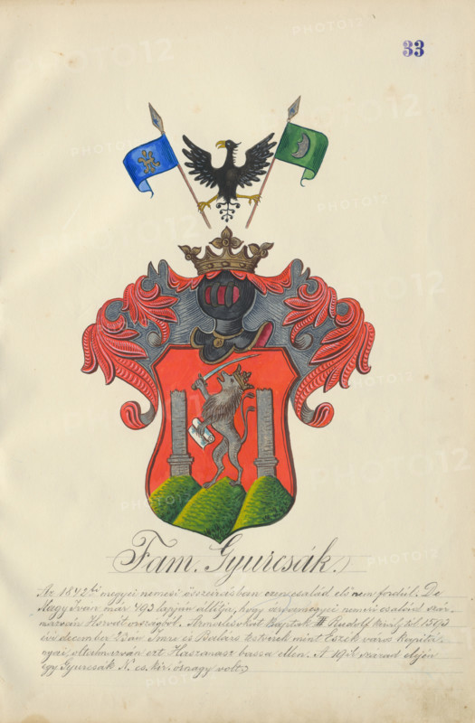 Coat of arms of the Durcak family, 1904-1910.   Additional Info: Adolf Medzihradsky's manuscript album arvamegyei nemesi csaladok cimerei 1755-1842 (Coats of arms of the gentry families of Orava County)