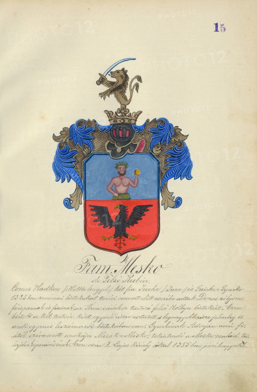 Coat of arms of the Meskova family, 1904-1910.   Additional Info: Adolf Medzihradsky's manuscript album arvamegyei nemesi csaladok cimerei 1755-1842 (Coats of arms of the gentry families of Orava County)