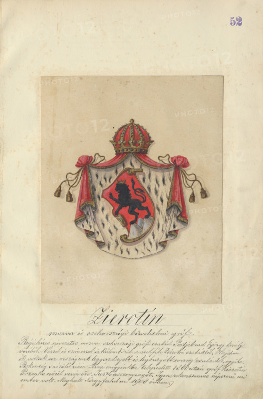 Coat of arms of the zerotin family, 1904-1910.   Additional Info: Adolf Medzihradsky's manuscript album arvamegyei nemesi csaladok cimerei 1755-1842 (Coats of arms of the gentry families of Orava County)
