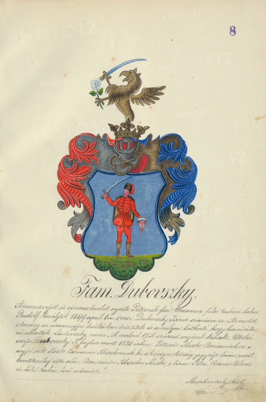 Coat of arms of the Dubovska family, 1904-1910.   Additional Info: Adolf Medzihradsky's manuscript album arvamegyei nemesi csaladok cimerei 1755-1842 (Coats of arms of the gentry families of Orava County)