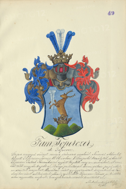 Coat of arms of the Topercer family, 1904-1910.   Additional Info: Adolf Medzihradsky's manuscript album arvamegyei nemesi csaladok cimerei 1755-1842 (Coats of arms of the gentry families of Orava County)