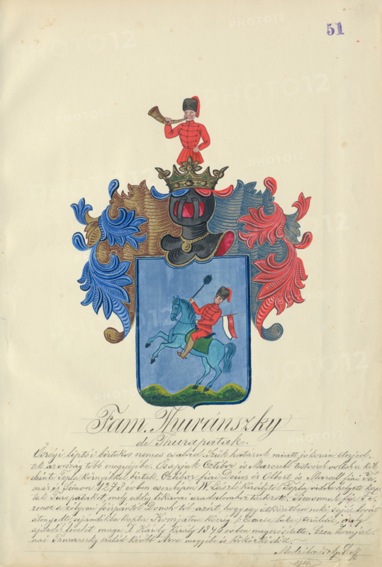 Coat of arms of the Turanska family, 1904-1910.   Additional Info: Adolf Medzihradsky's manuscript album arvamegyei nemesi csaladok cimerei 1755-1842 (Coats of arms of the gentry families of Orava County)