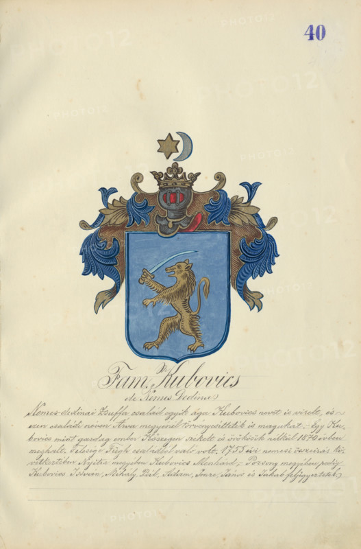 Coat of arms of the Kubovicova family, 1904-1910.   Additional Info: Adolf Medzihradsky's manuscript album arvamegyei nemesi csaladok cimerei 1755-1842 (Coats of arms of the gentry families of Orava County)