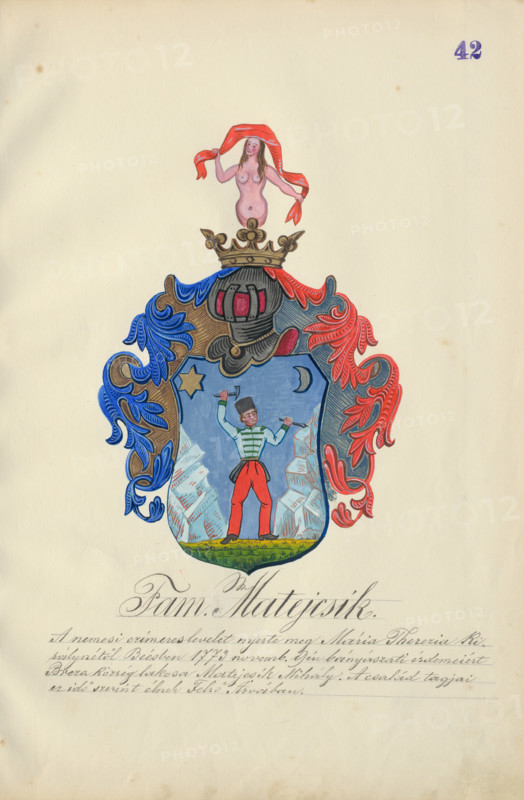 Coat of arms of the Matejcikova family, 1904-1910.   Additional Info: Adolf Medzihradsky's manuscript album arvamegyei nemesi csaladok cimerei 1755-1842 (Coats of arms of the gentry families of Orava County)