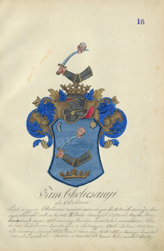 Coat of arms of the Okolicsanyi family, 1904-1910.   Additional Info: Adolf Medzihradsky's manuscript album arvamegyei nemesi csaladok cimerei 1755-1842 (Coats of arms of the gentry families of Orava County)