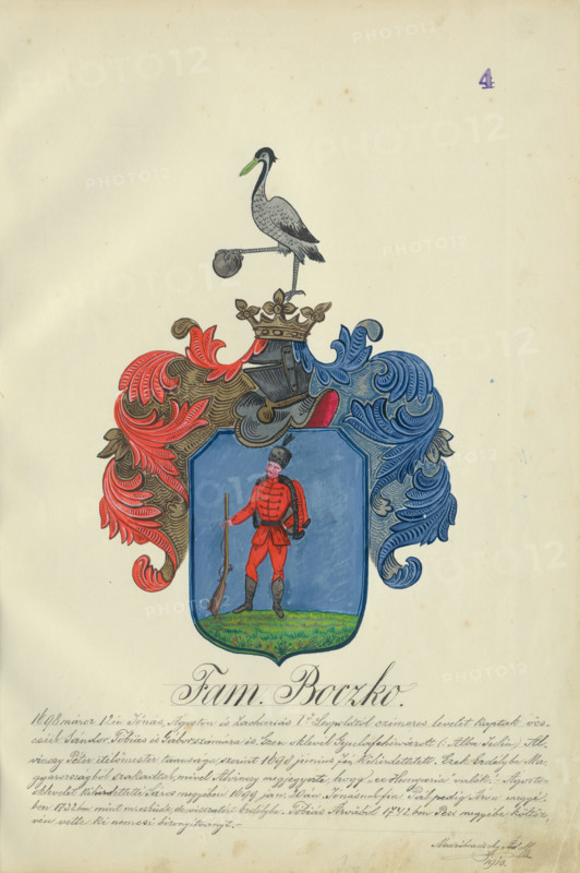 Coat of arms of the Bocz family, 1904.   Additional Info: Adolf Medzihradsky's manuscript album arvamegyei nemesi csaladok cimerei 1755-1842 (Coats of arms of the gentry families of Orava County)