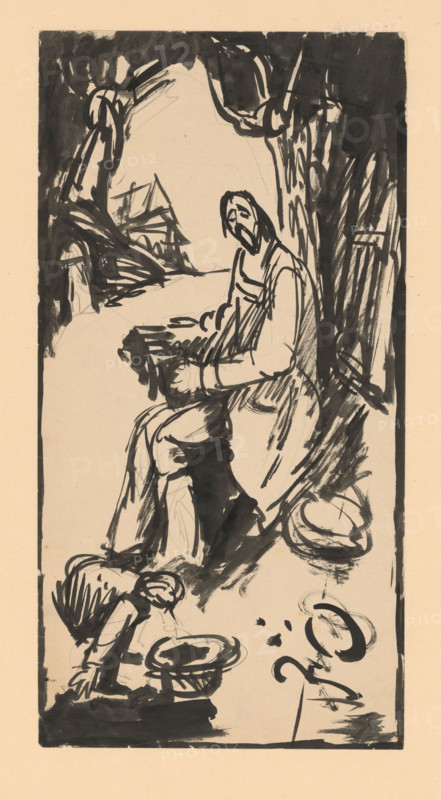 Blind beggar playing the accordion, 1940-1944.