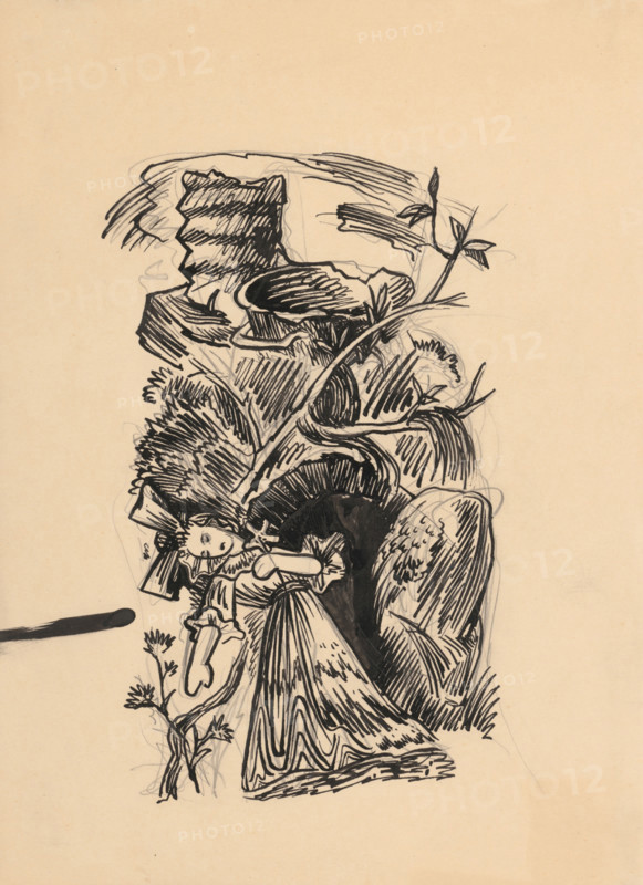 Dead girl with a bow (illustration of a fairy tale?) , 1940/1944.