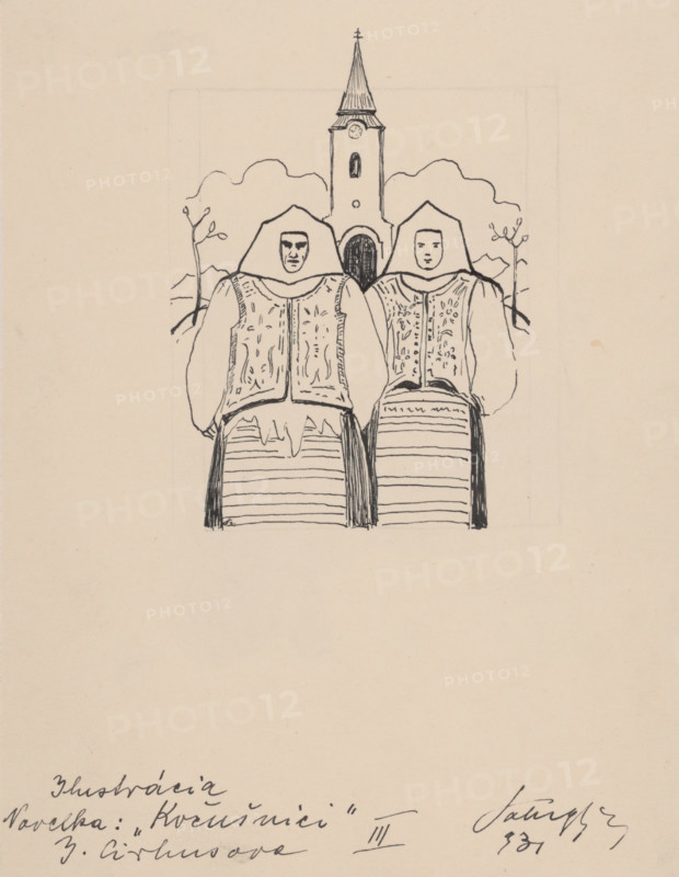 Costume studies, 1931.   Additional Info: Illustrations for the book - Jolana Cirbusova. Silent battles: fairy tales. Trnava: St. Adalbert's Society, 1932.
