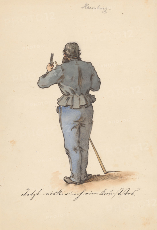 Standing man from behind, 1850-1860.