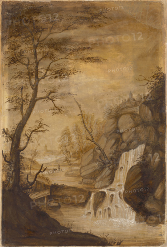 Landscape with a waterfall, around 1780.