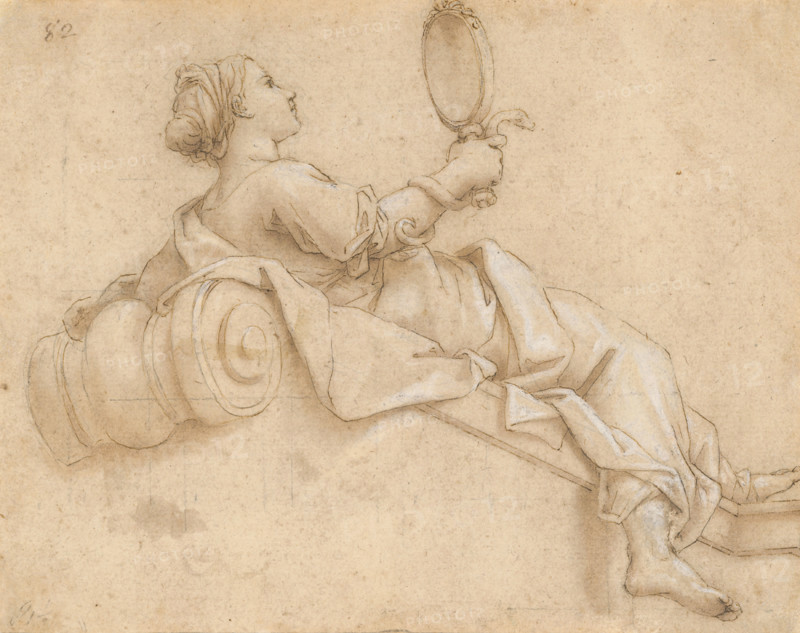 A girl lying with a mirror in her hand, 1601/1700.